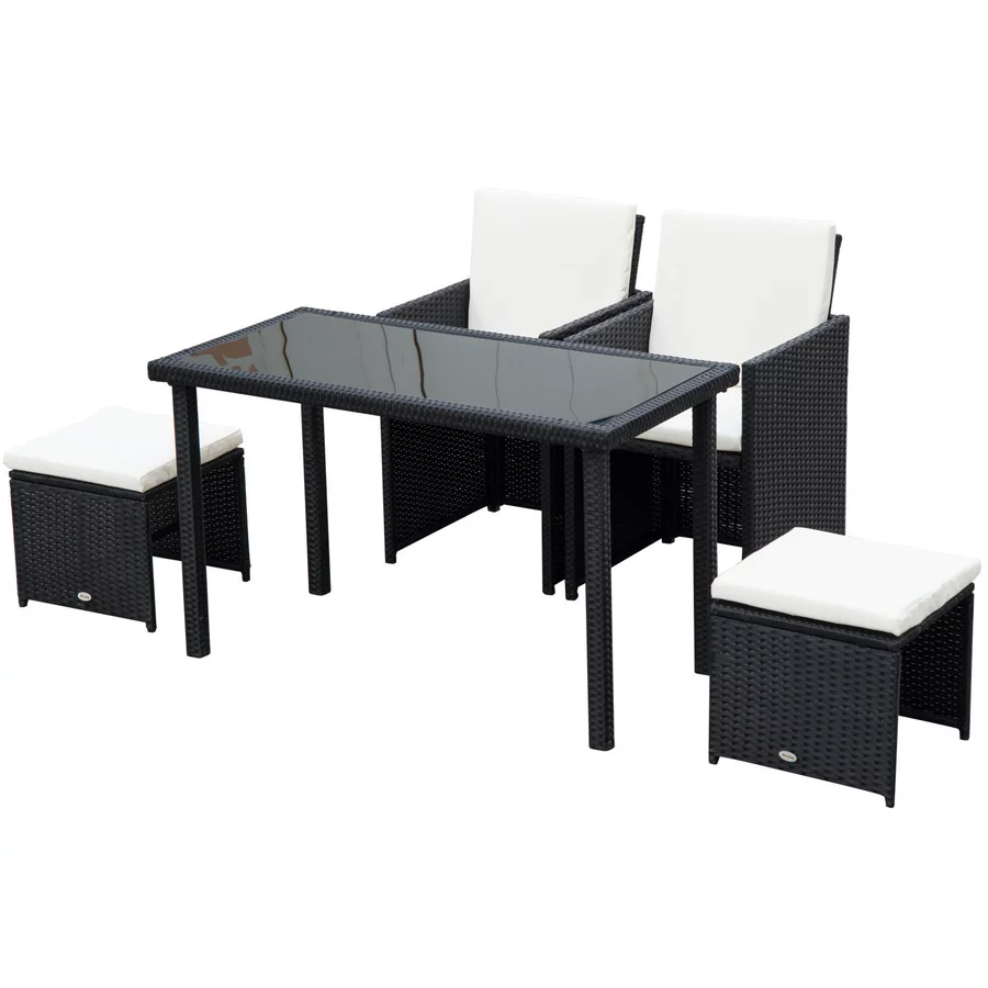 Outsunny Sitzgruppe aus Polyrattan geflecht schwarz, cremeweiß