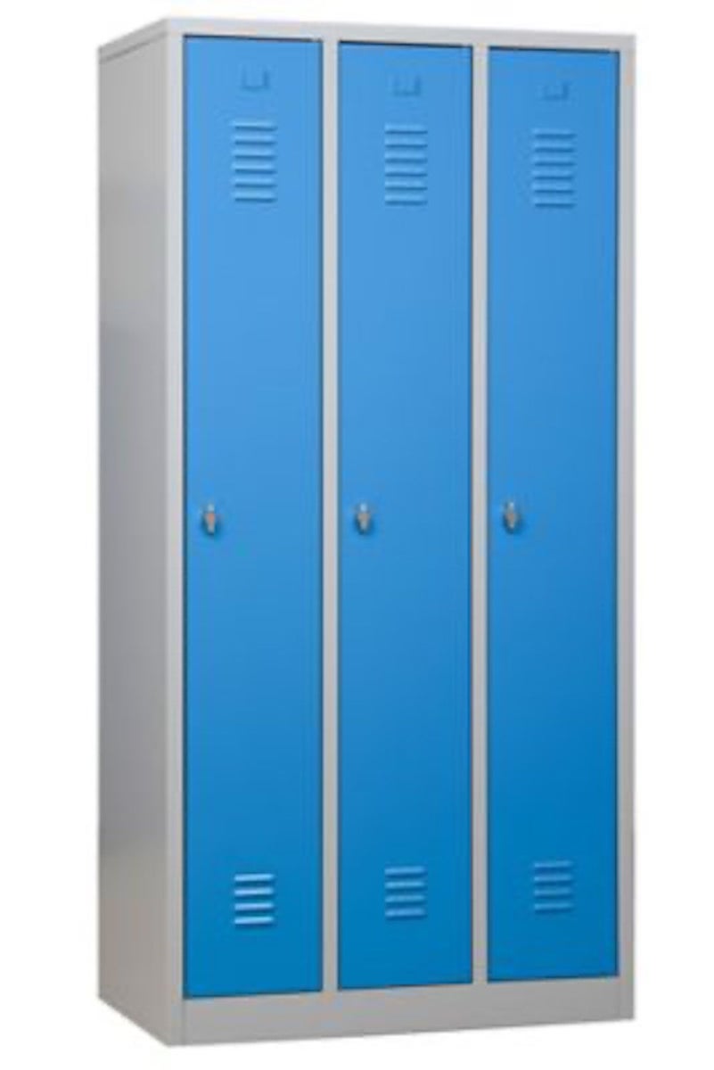PROREGAL Garderobekast Camel 3 Compartimenten HxBxD 180 x 90 x 50 cm Hangslot Grijs-Lichtblauw