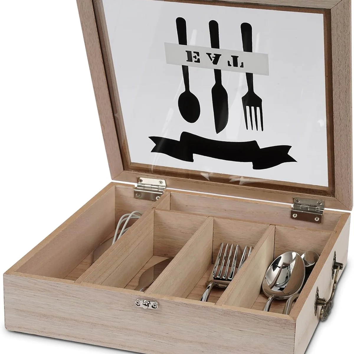 Range-couverts avec couvercle 5 compartiments en bois Vendos85