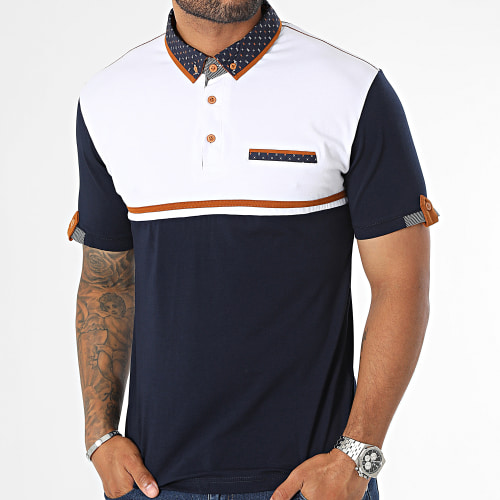 Polo Manches Courtes Blanc Bleu Marine