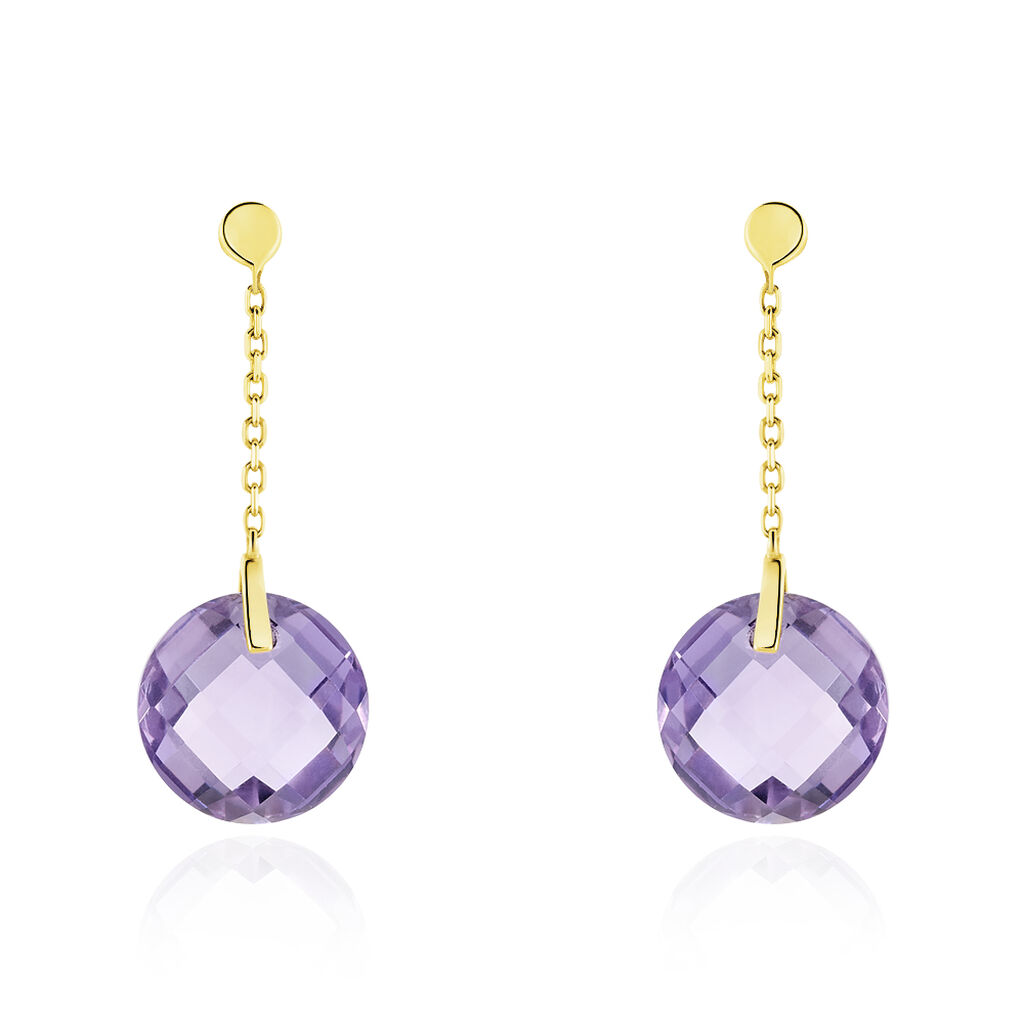 Boucles D'oreilles Pendantes Ludmille Or Jaune Amethyste