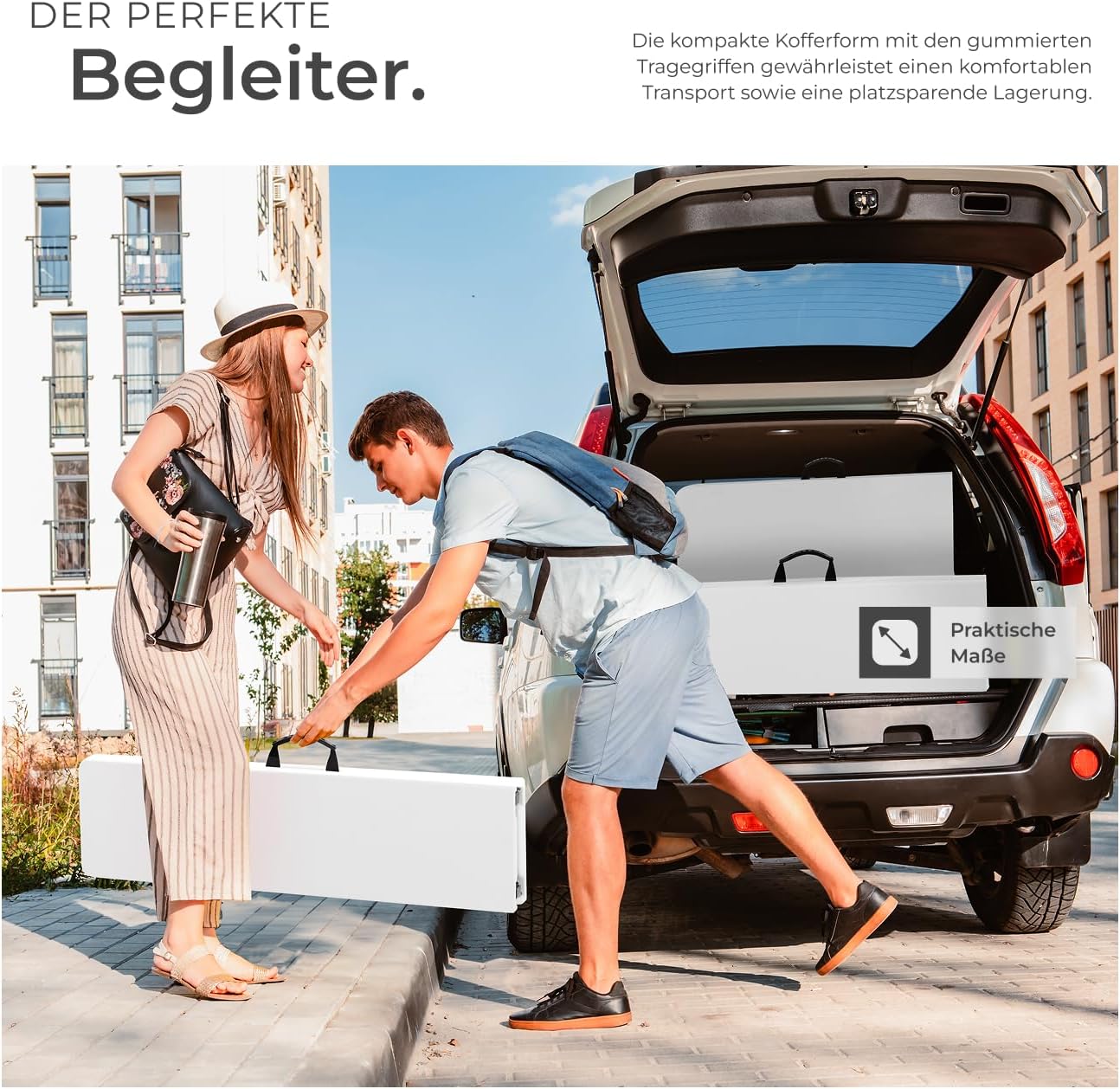tectake® 3-teiliges Gartenmöbel Set, klappbarer Campingtisch mit 2X Bierbank, Balkonmöbel, Garten oder Terrassentisch Set, Bierzeltgarnitur, mit Tragegriffen, 180cm lang (weiß)