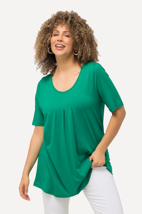 T-Shirt, Zierfalten, A-Linie, Rundhals, Halbarm, Modal
