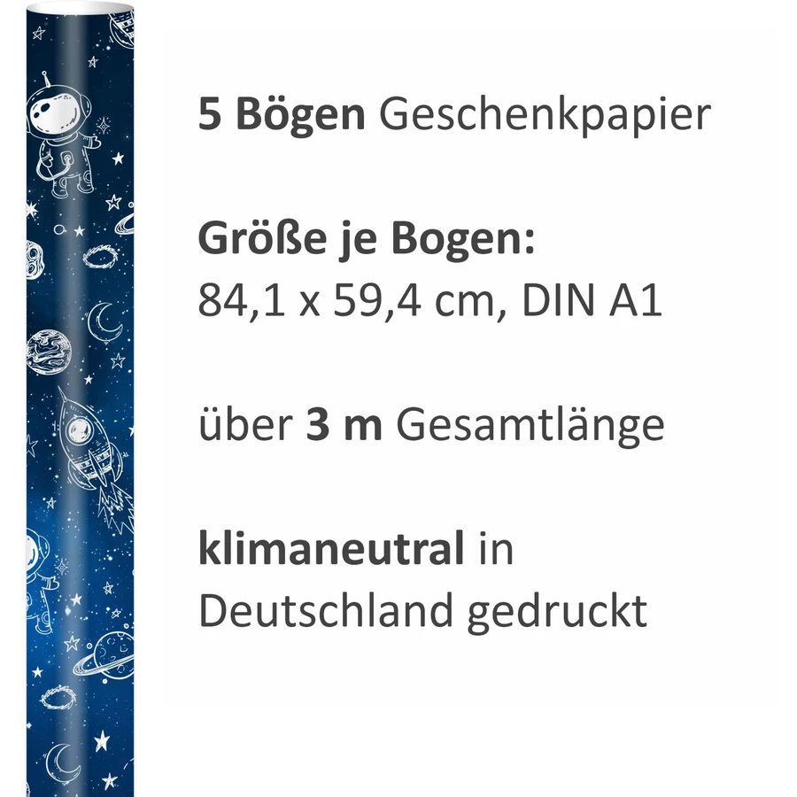 Nikima Geschenkpapier 5 Bögen Weltall Weltraum – 1,60€qm Größe: - 84,1 x 59,4 cm bunt