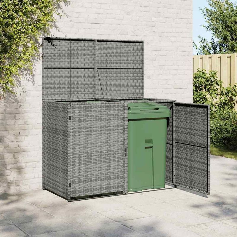 vidaXL Containerberging Dubbel - Antraciet - Poly Rattan - Geschikt Voor 2 Containers