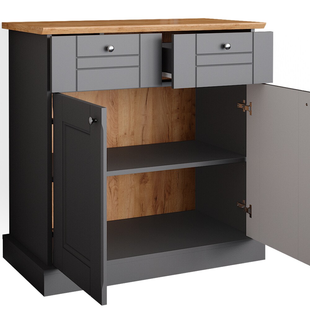 Vicco Kommode Mehrzweckschrank Wohnzimmermöbel Bergamo Grau Eiche Wohnzimmer Schrank 83x84 cm Vintage Ablage Schublade Schranktür Wohnzimmermöbel