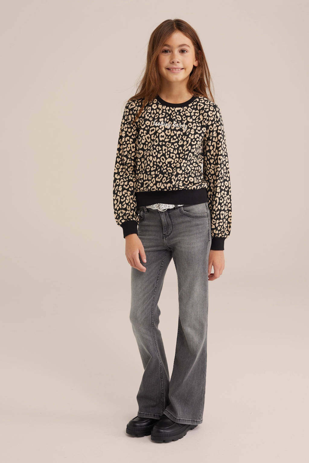 WE Fashion gebloemde sweater black uni