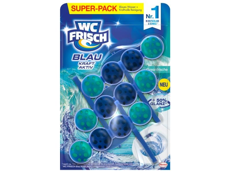 WC Frisch WC-Reiniger Einhänger, Blauspüler Ozeanfrische 3 Kraftvoller Toilettenreiniger mit 4-fach Aktivstoff-Kombination