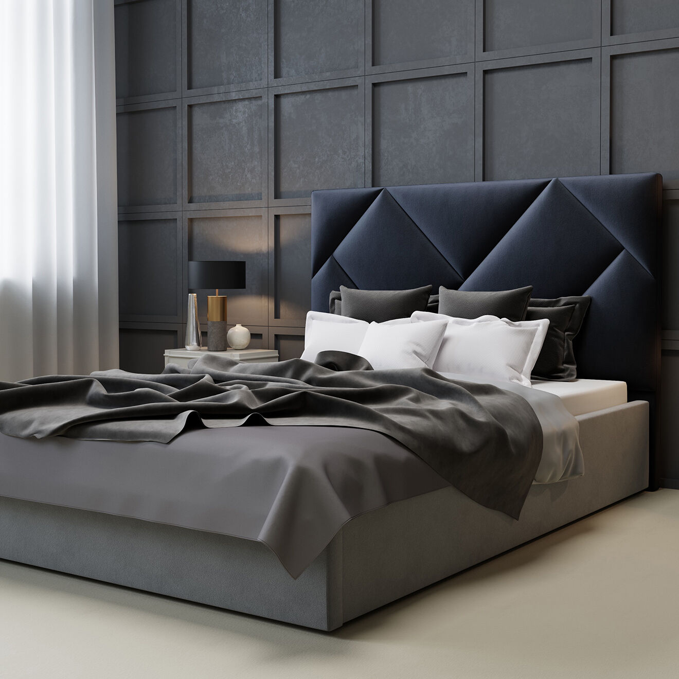 Intérieurs 86 Tête de lit en Velours Haussmann bleu foncé - 160x120 cm