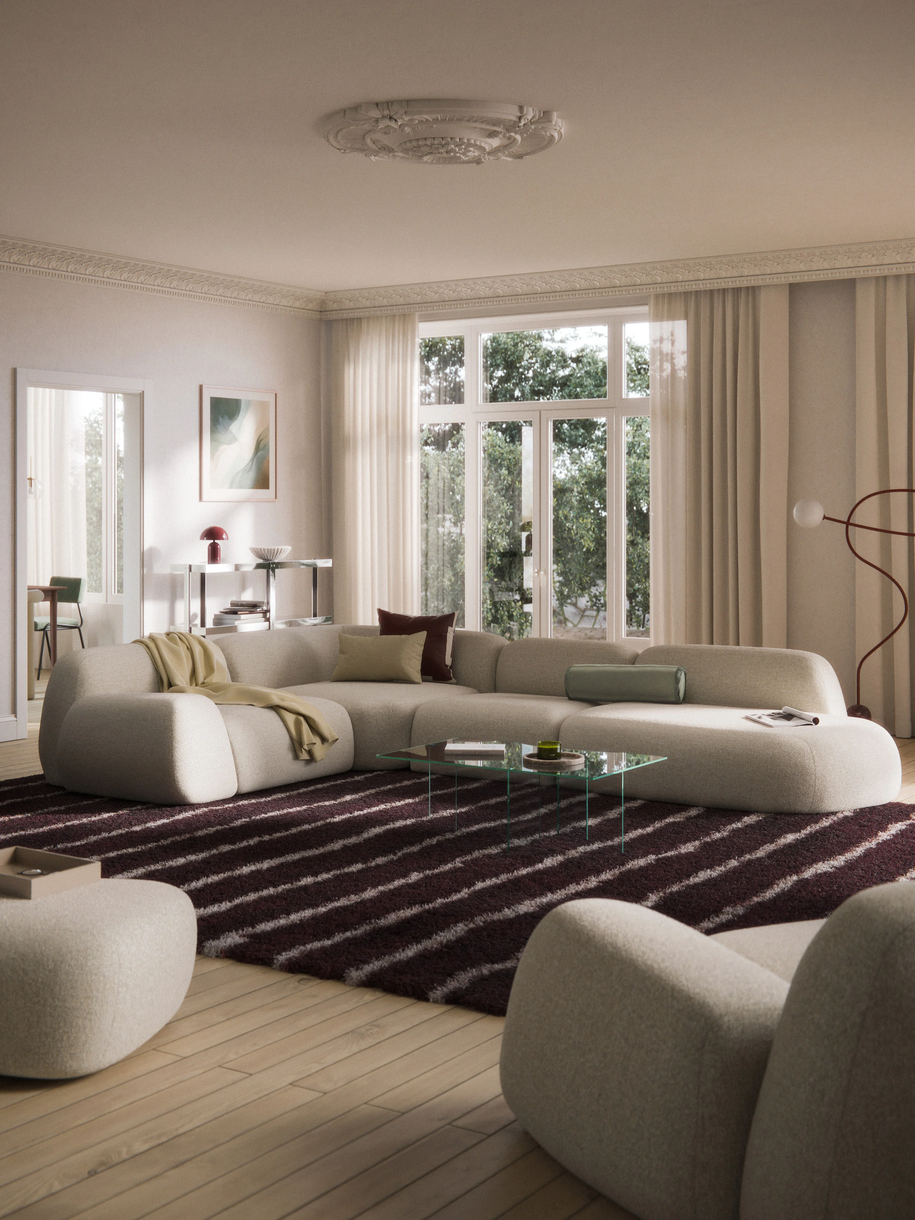 Modulaire bouclé XL hoekbank Wolke met chaise longue