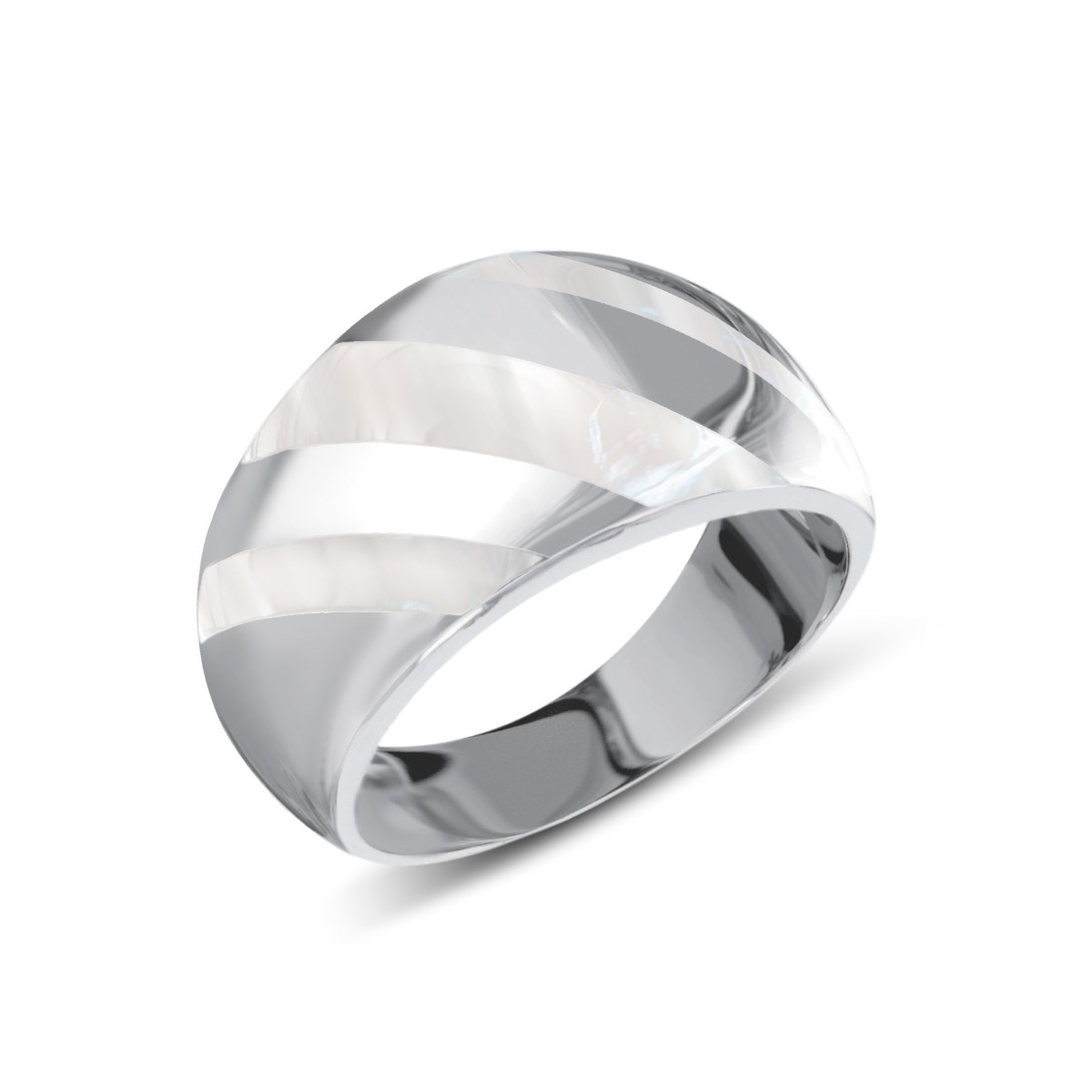 Bague Nacre Blanche Striée en Argent 925 - Monture Élégante - Aden Bijoux