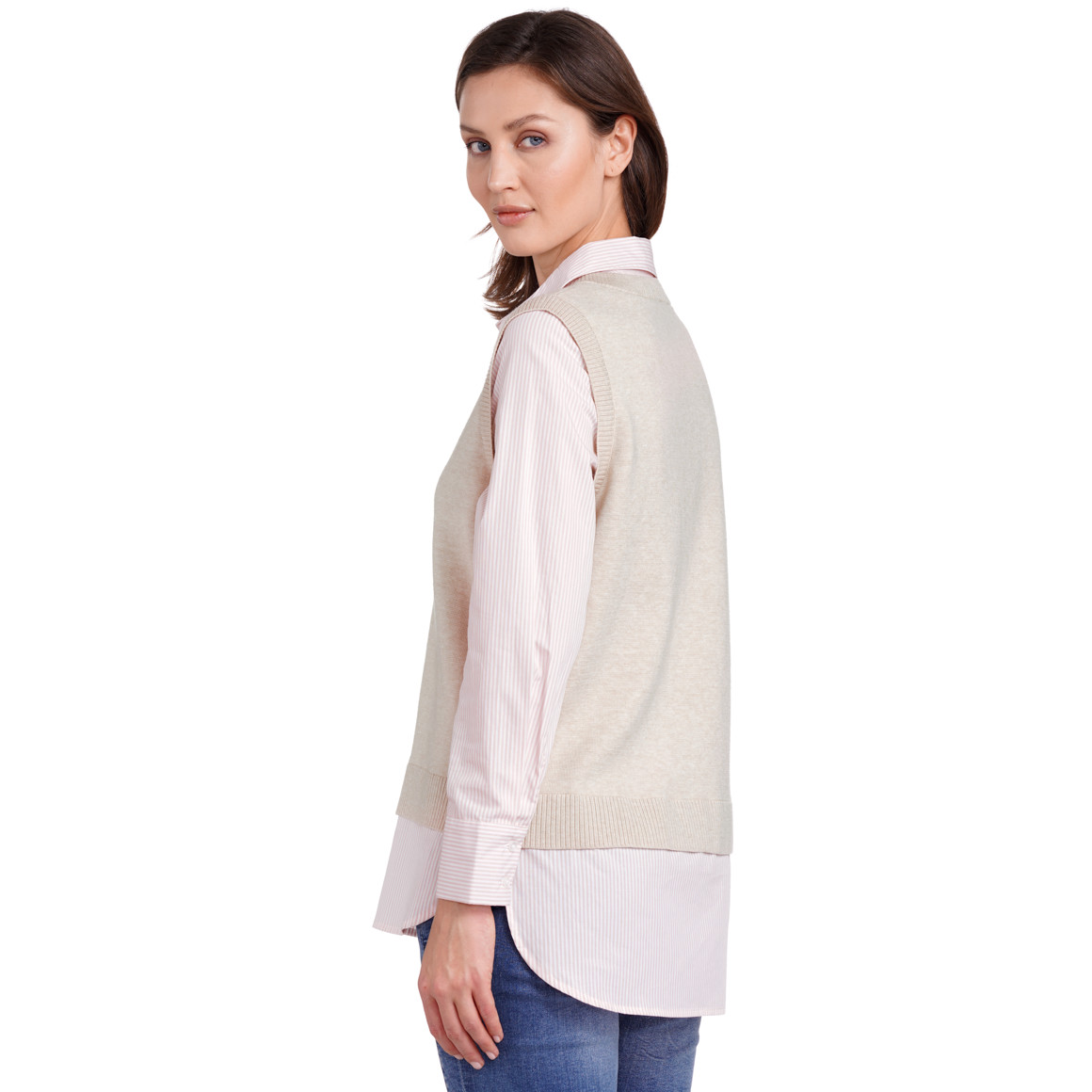 Gina Benotti Damen Strickpullunder im Layer-Look creme