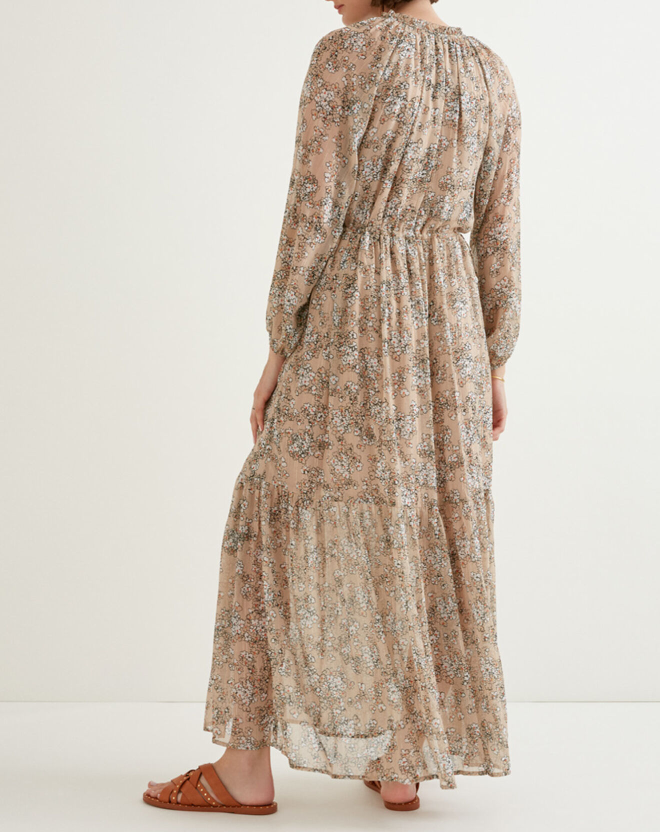 Suncoo Robe longue Claudia lurex imprimée  beige