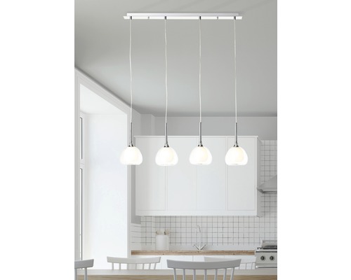 Hanglamp, 4-lichts, HxL 120x91 cm, chroom/helder/wit