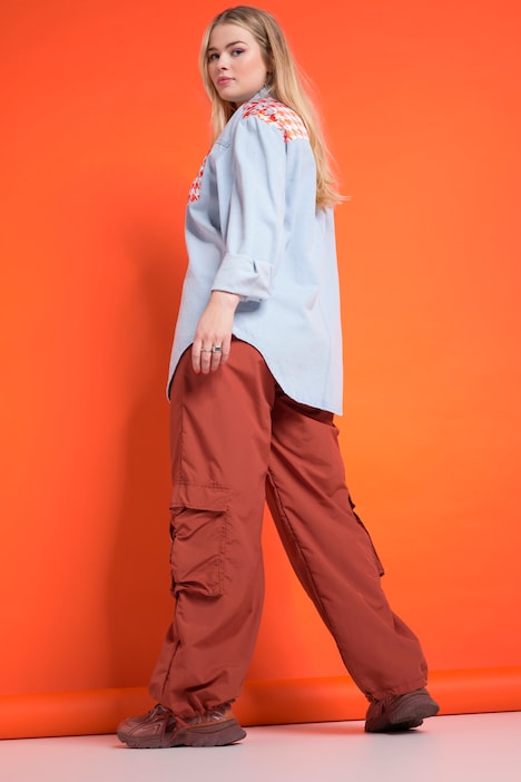 Cargohose, weites Bein, Cargotaschen, Saum-Bindeband