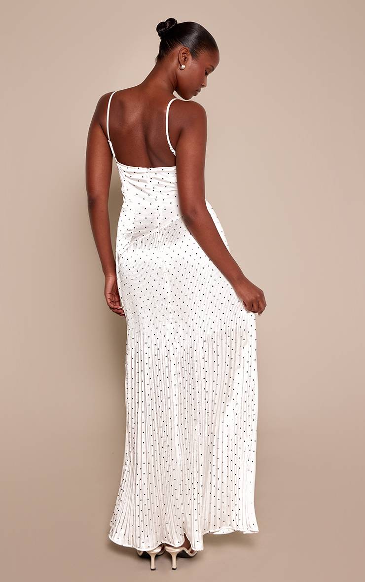 Blanc Robe Longue À Pois Col V