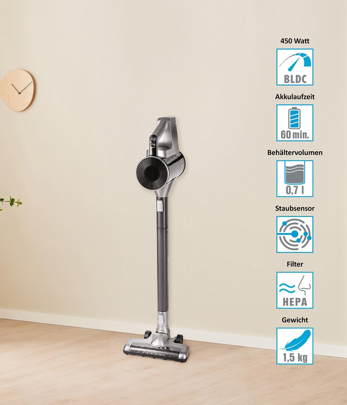 Genius Invictus X6 Ultra Akku Handstaubsauger 16 TLG, Smart Staubsauger mit Staubsensor, 450 Watt, 4 Fach HEPA Filtersystem, Akku Laufzeit bis zu 60 Min, 4 Saugmodi