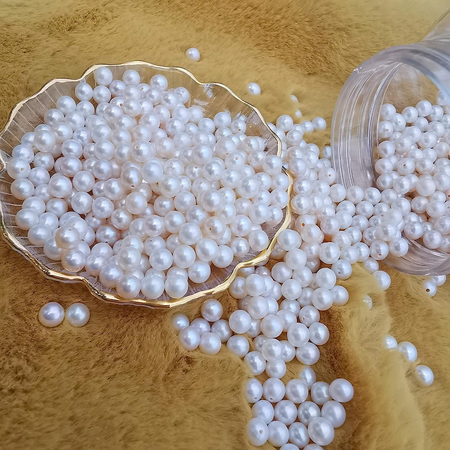 (140er Set) 8mm Deko Perlen DIY Bastel Schmuck Zwischenperle im Perlmutt Look für Armband / Kette