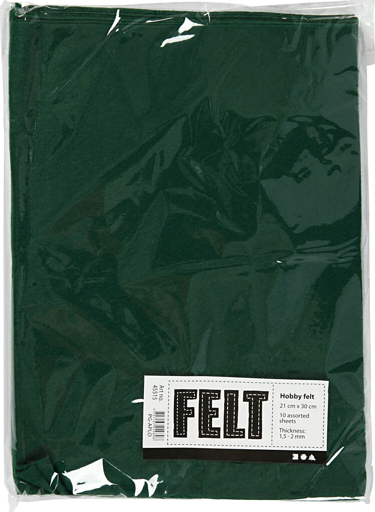 Hobbyfilt - A4 - 210X297 MM - 1,5-2 MM - Mørk Grøn - 10 Ark