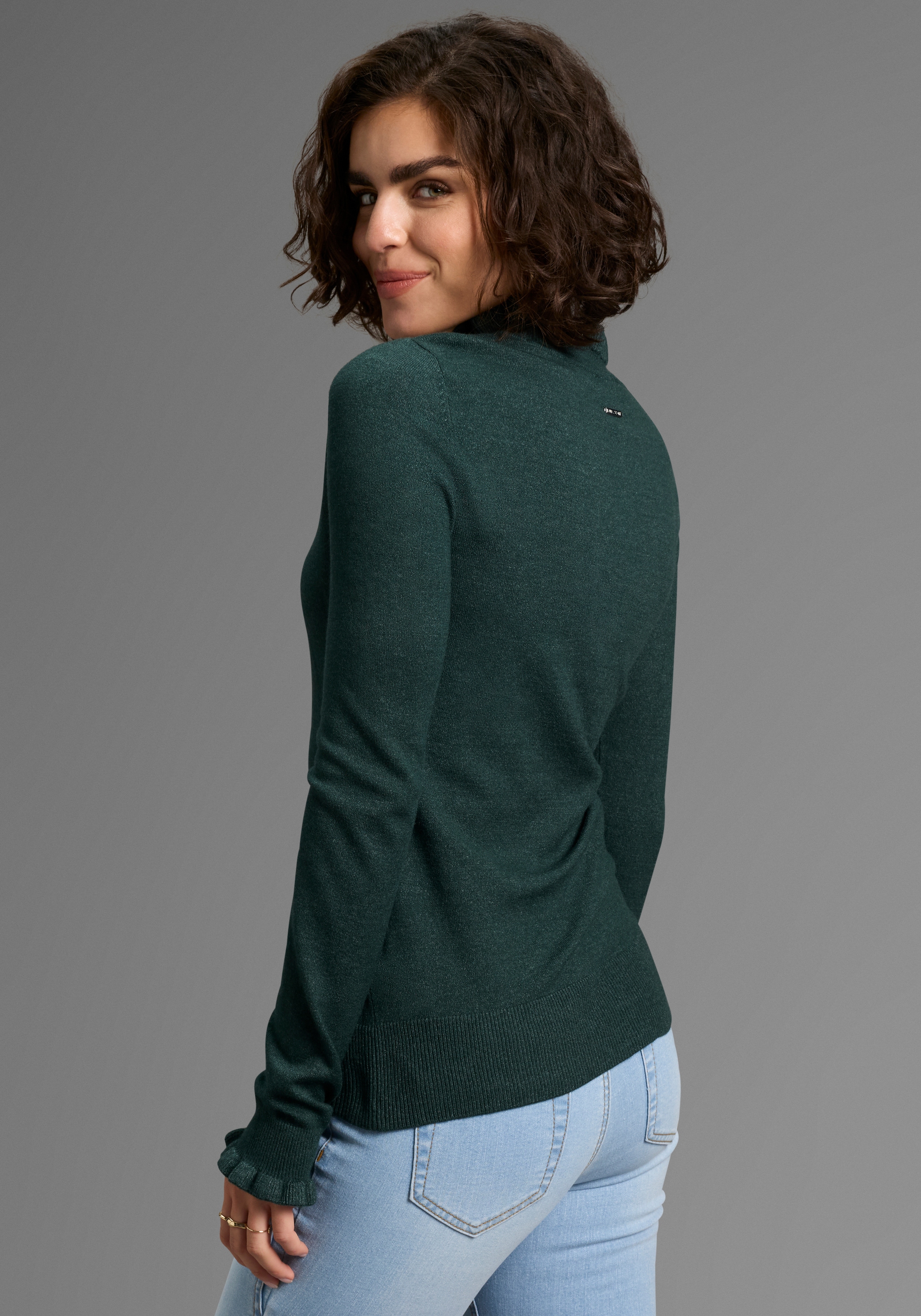 Laura Scott Stehkragenpullover , kuscheliger Winterstrick mit süssem Volant-Ausschnitt
