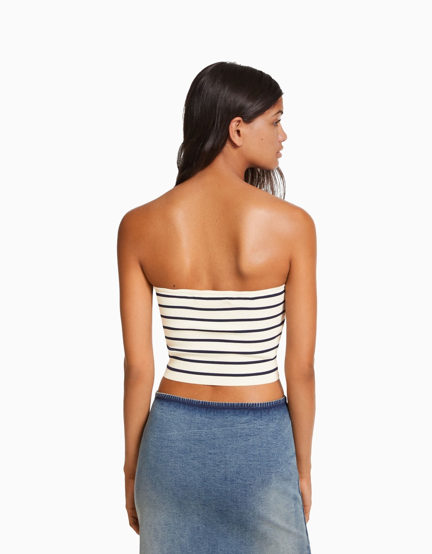 Top cropped bandeau de tricô listrado