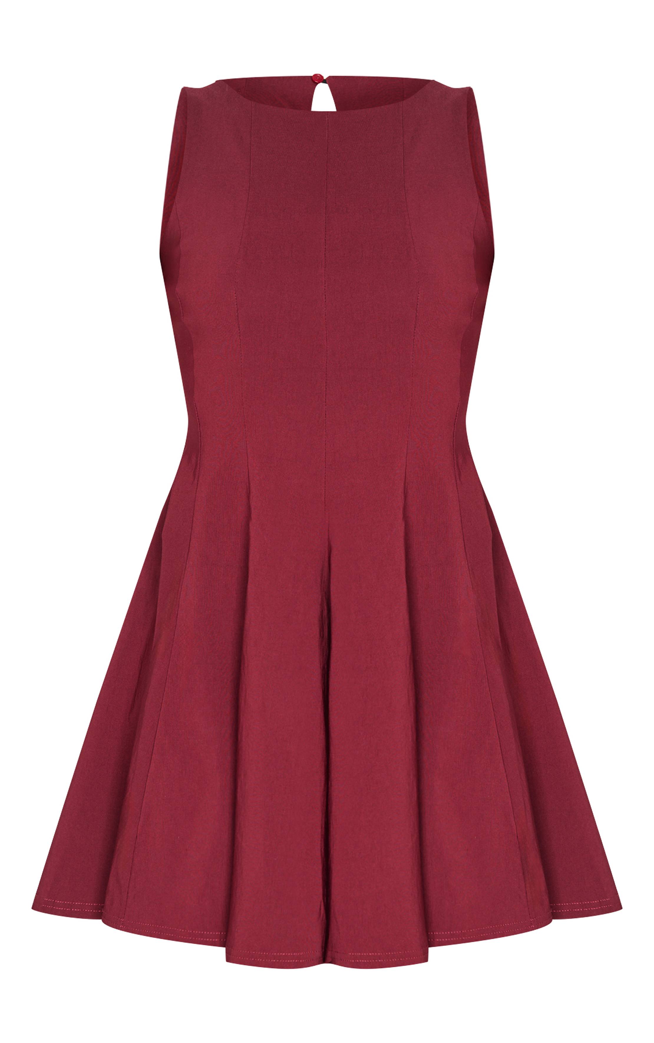 Rouge Vin Robe Droite Plissée En Tissu Extensible À Encolure Dos Nageur