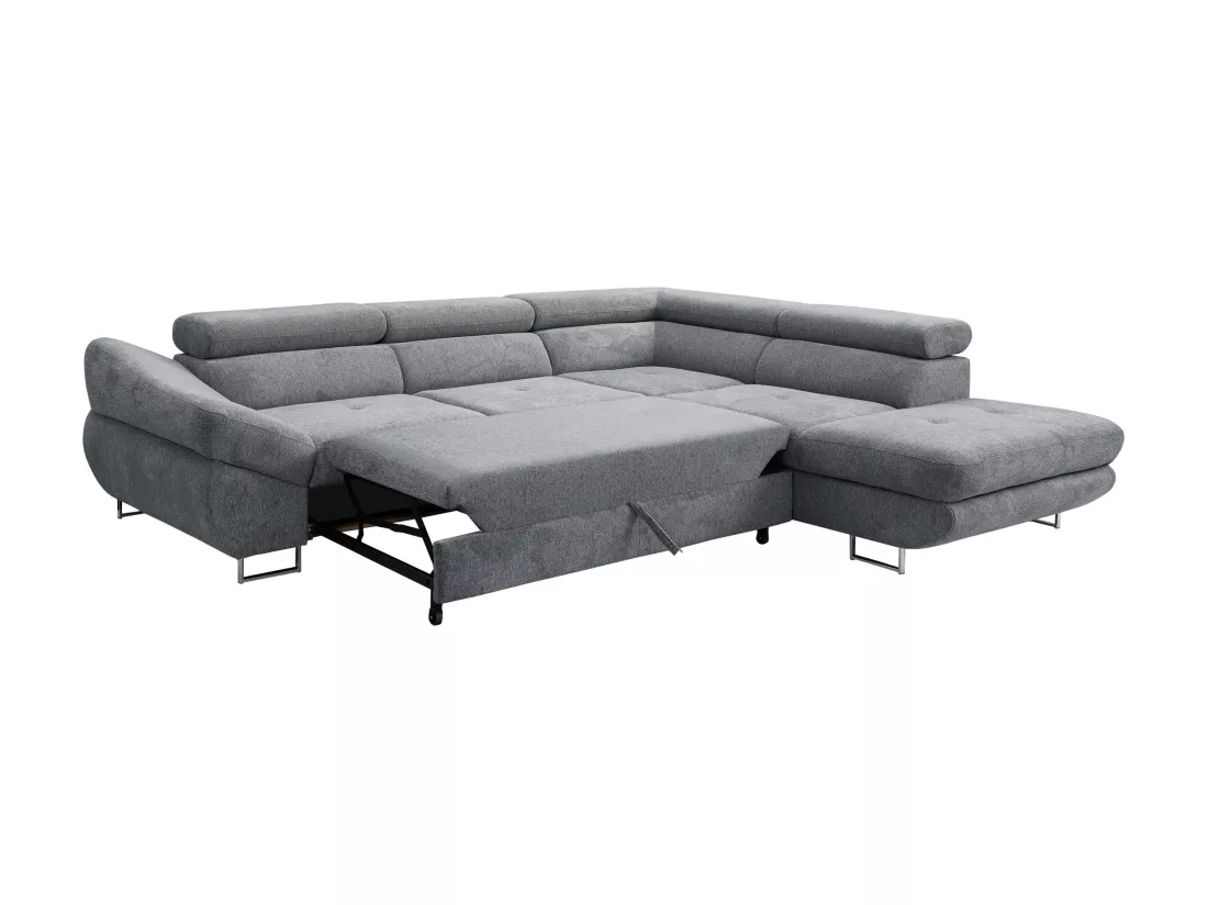 Canapé d'angle droit convertible en tissu texturé gris DALIAS