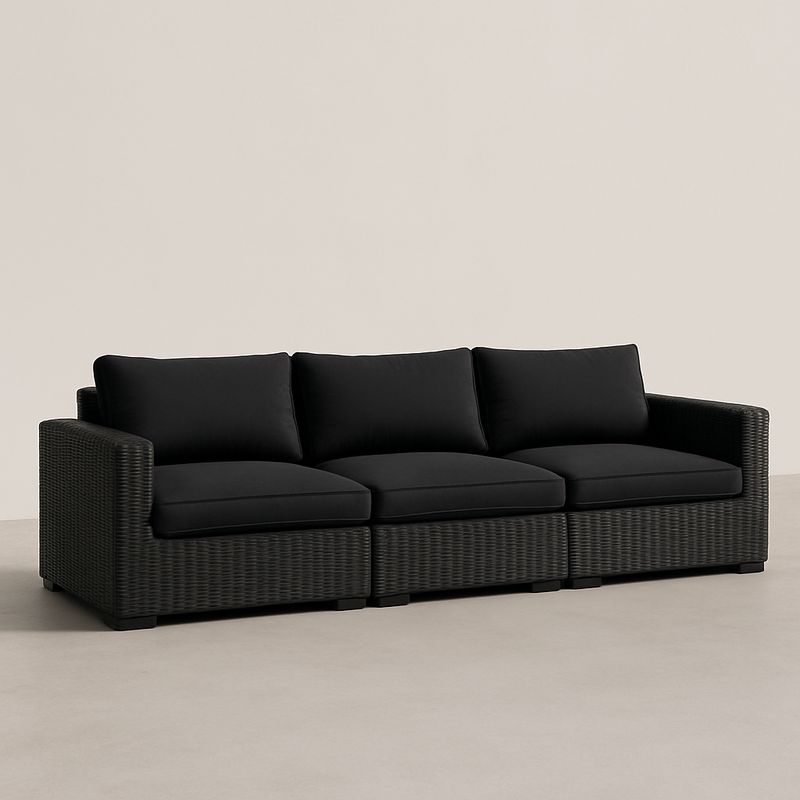3-Sitzer Sofa Rattan mit Polyesterbezug 210x85x70 cm