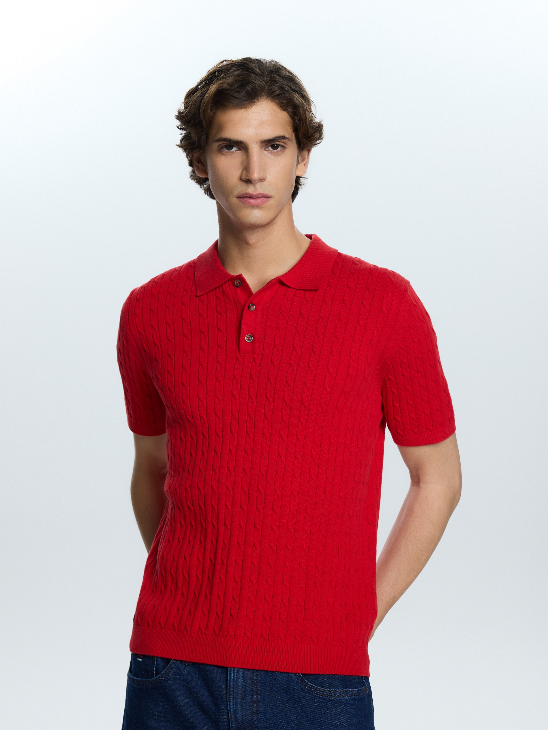 Pullover im Polo-Stil aus Strukturstoff