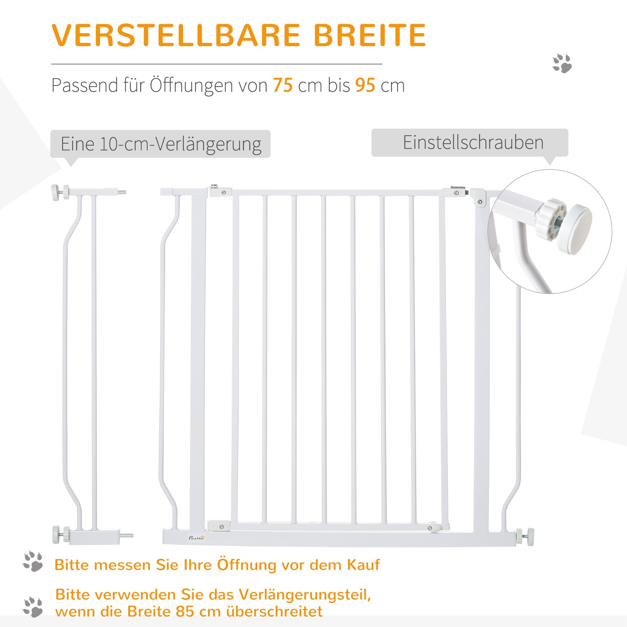 PawHut Schutzgitter mit Verlängerungsstange weiß 95L x 4B x 76H cm
