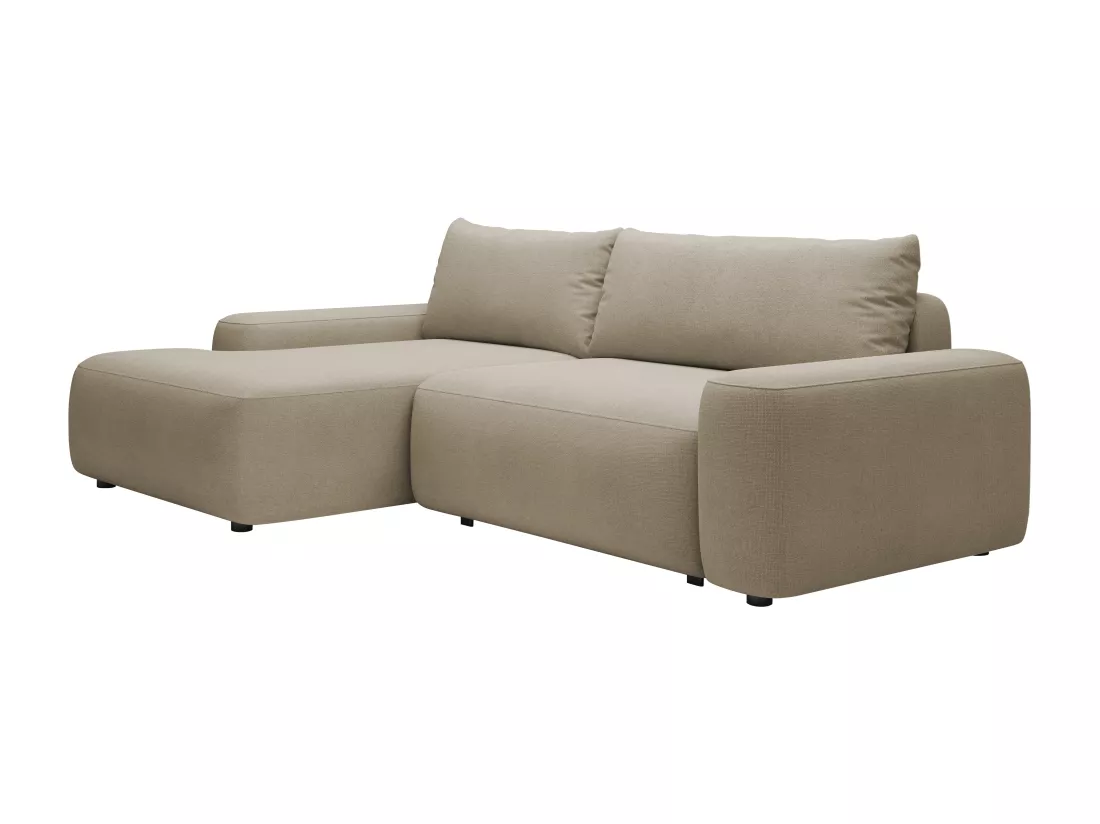 Canapé d'angle gauche convertible en tissu texturé taupe DAVISO