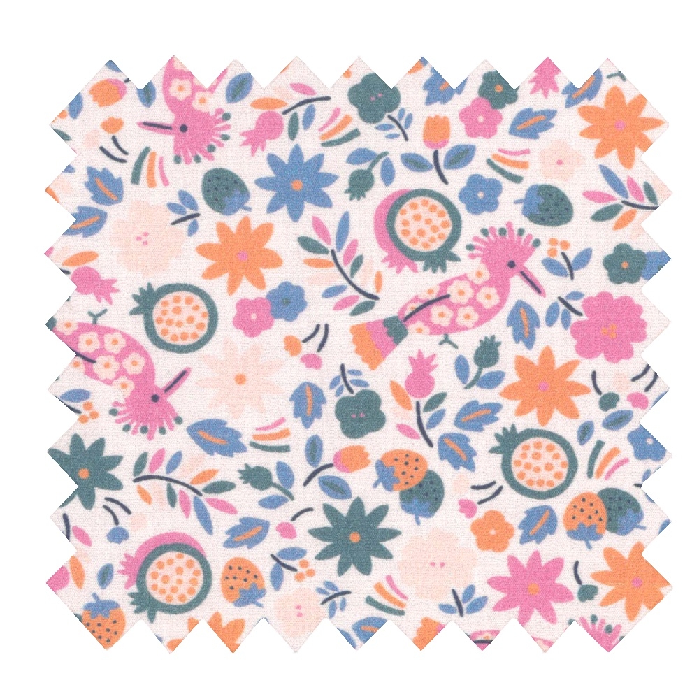 Coupon Tissu 1 M Ex2308 Huppette Fleurie Rose