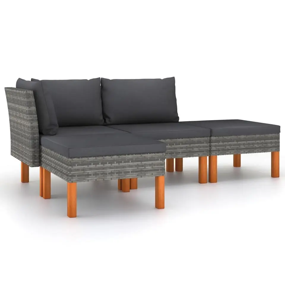 vidaXL - Loungeset - Grijs - Poly rattan - 4 stuks - Met kussens