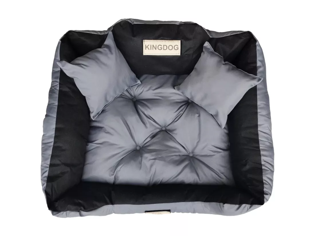 Lit KingDog Gris Foncé pour Chien ou Chat - Taille XL 115x95 avec Oreillers Inclus