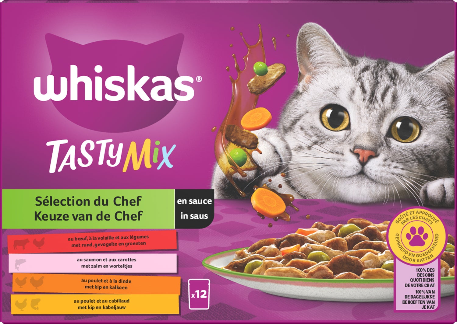 Whiskas kattenvoer in saus Classic Keuze van de Chef adult 85 g 12 stuks
