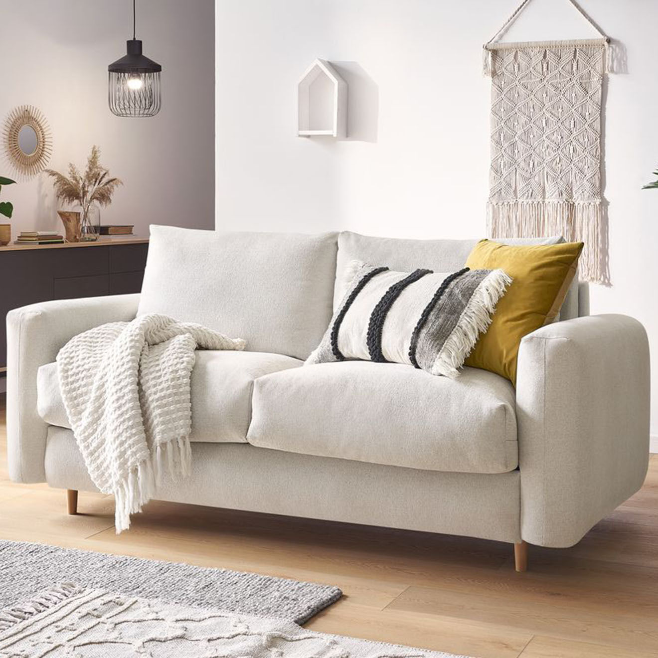 Bobochic Canapé droit cocoone convertible express  beige - 200x105x98 cm
