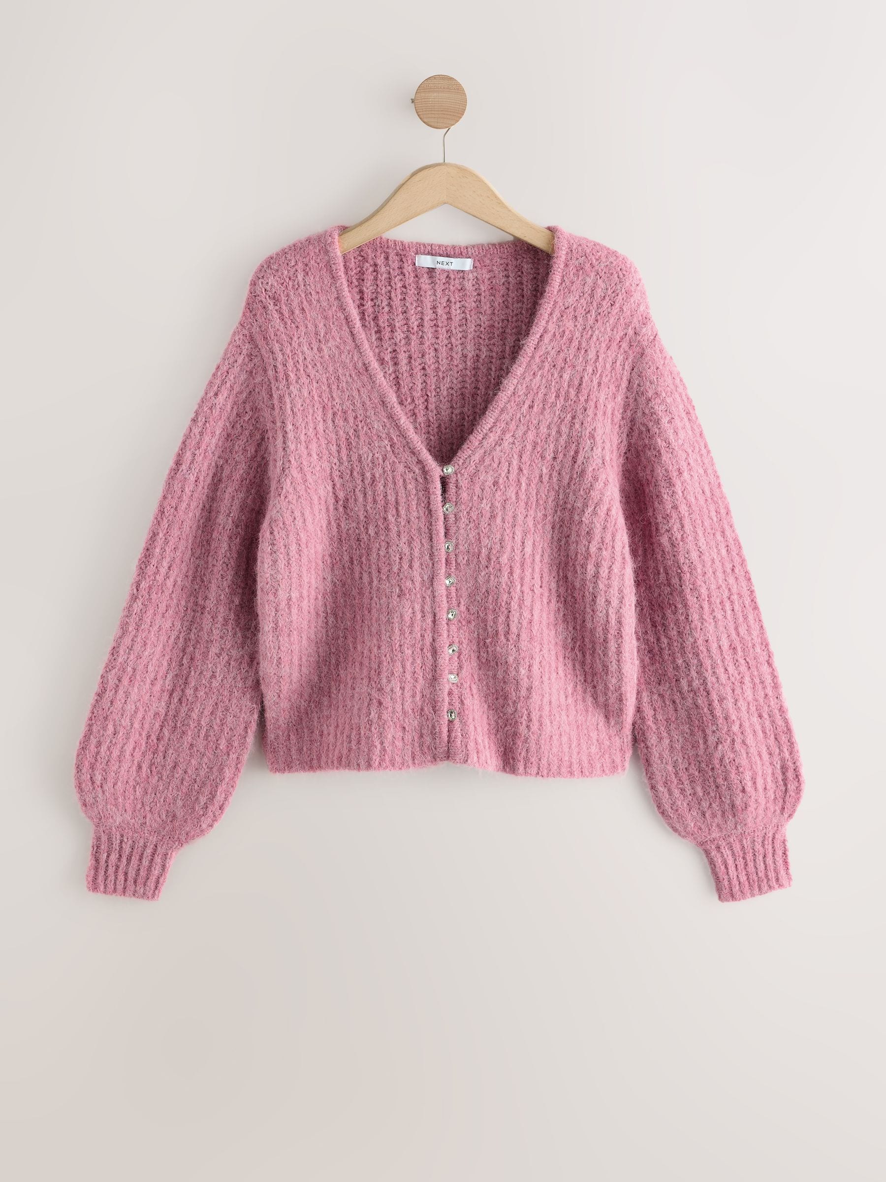 Lichtroze - Gem Button Relaxed Cardigan With Wool