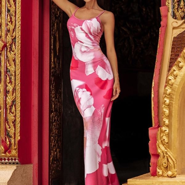Femme Cradle - Spaghettibandjes Maxi-jurk met bloemenprint