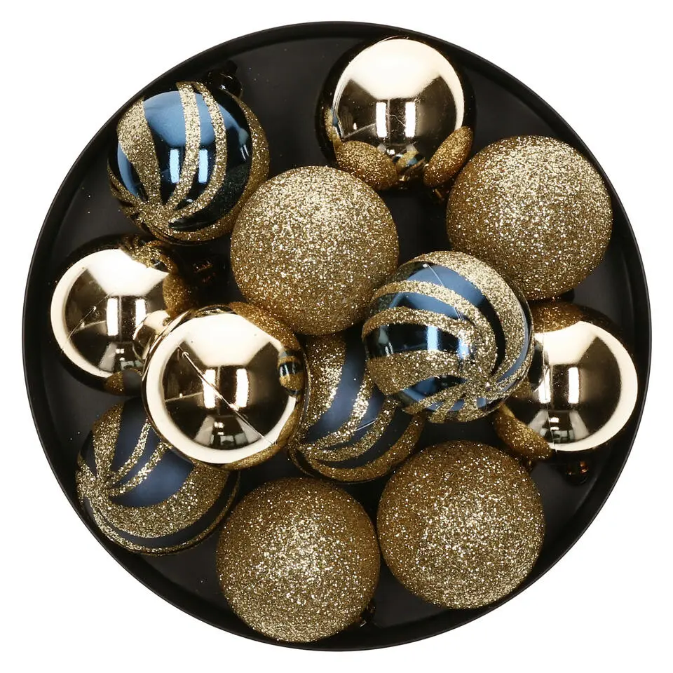 Atmosphera Kerstballen - 12st - kunststof - goud-blauw - 4cm