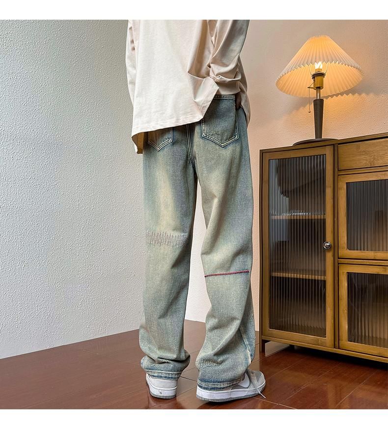 Nightbell - Mid Rise Distressed Washed Loose Fit Jeans