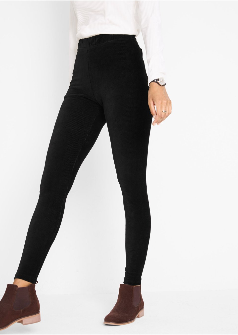 Legging en velours finement côtelé avec large taille confortable