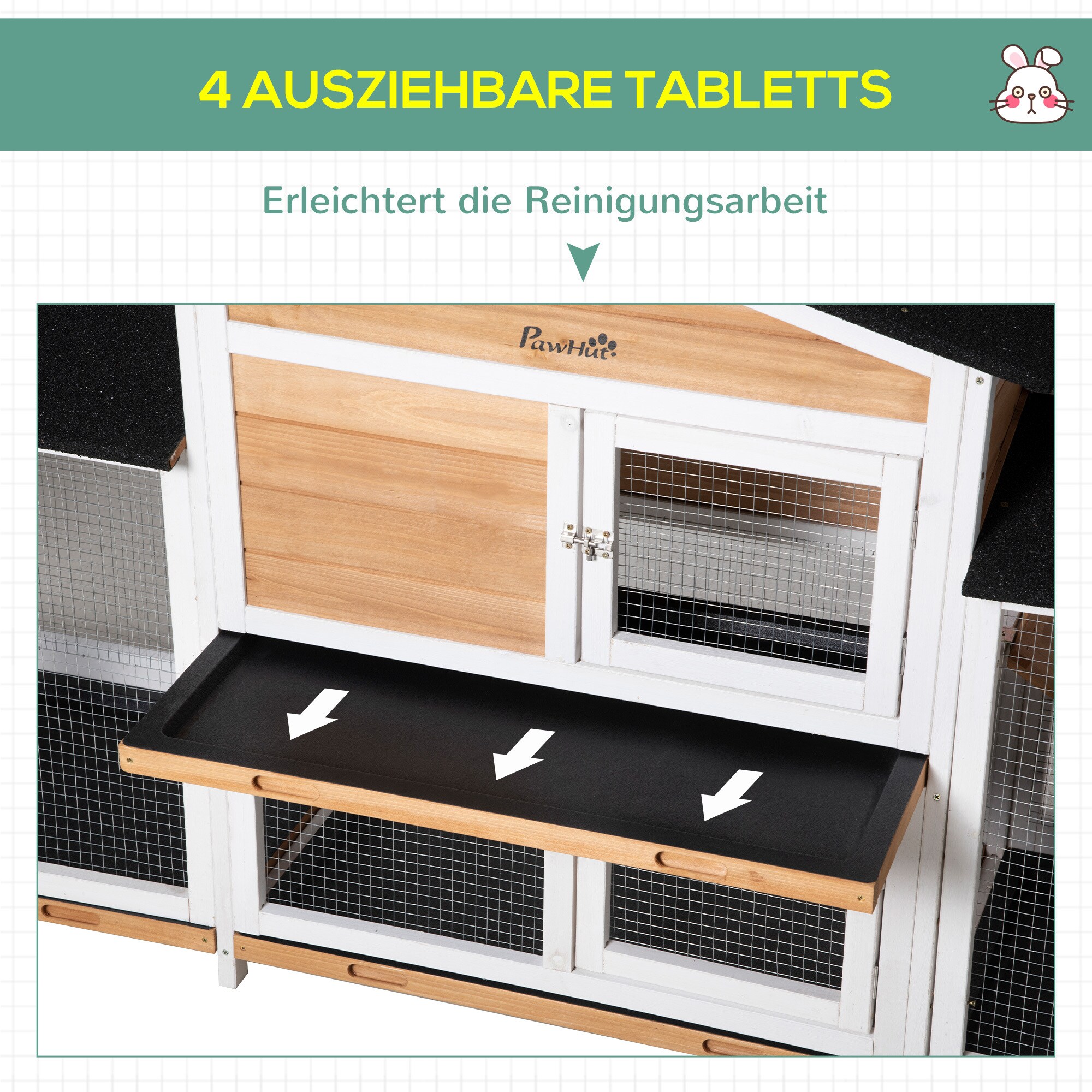 PawHut Kaninchenstall mit Freilauf bunt 230L x 53B x 93,5H cm