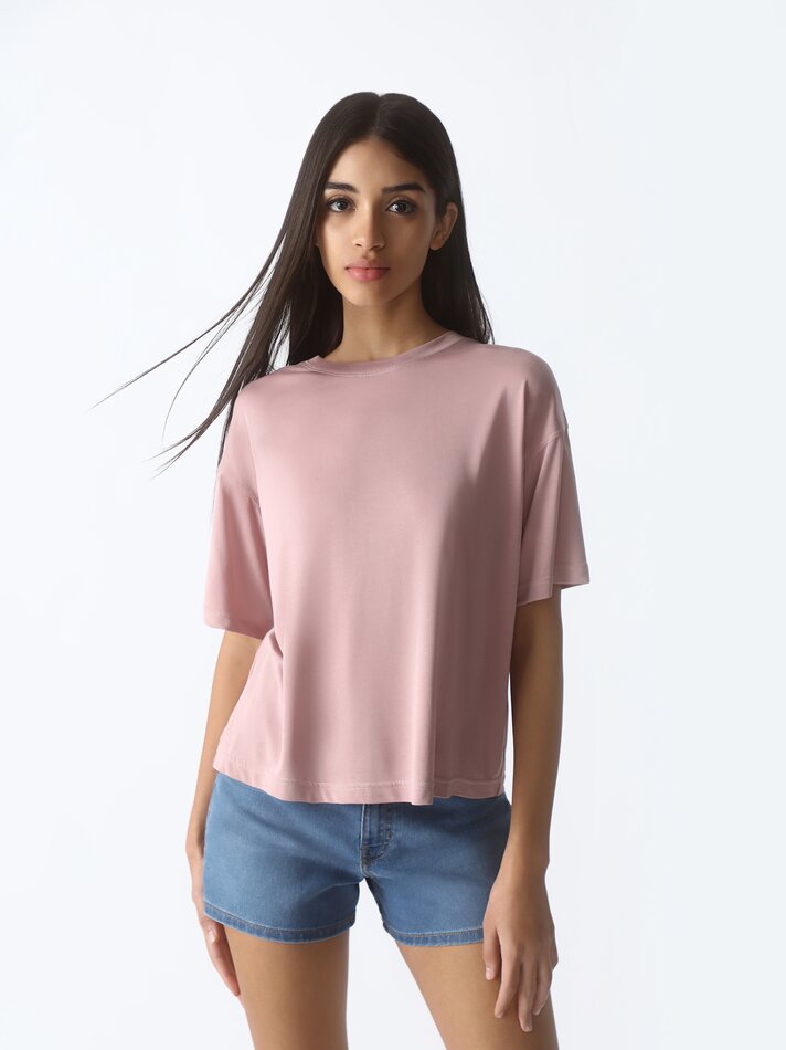Camiseta de manga curta e modelagem solta - Rosa