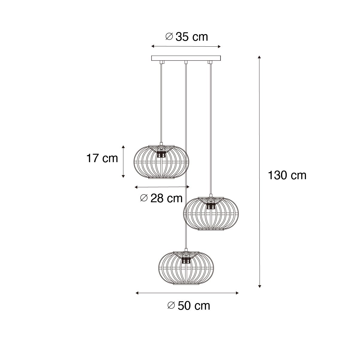 Oosterse hanglamp bamboe 3-lichts rond - Amira