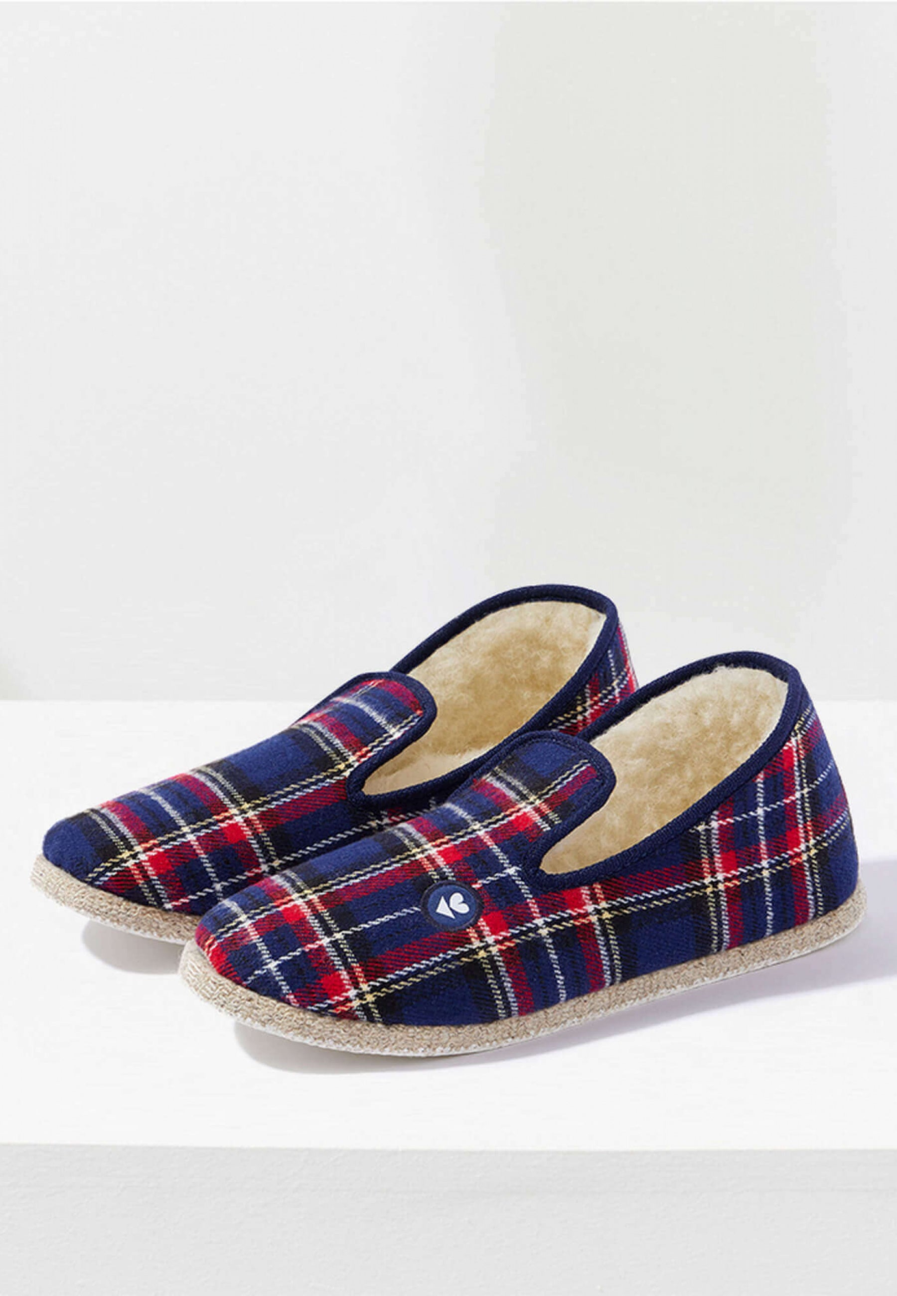 Chaussons d'intérieur en laine-Charentaises Tartan Marine