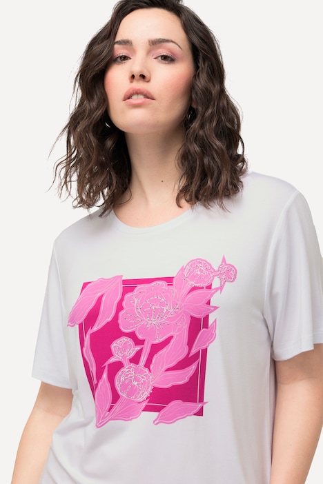 T-Shirt, Blume, Ziersteine, Rundhals, Halbarm