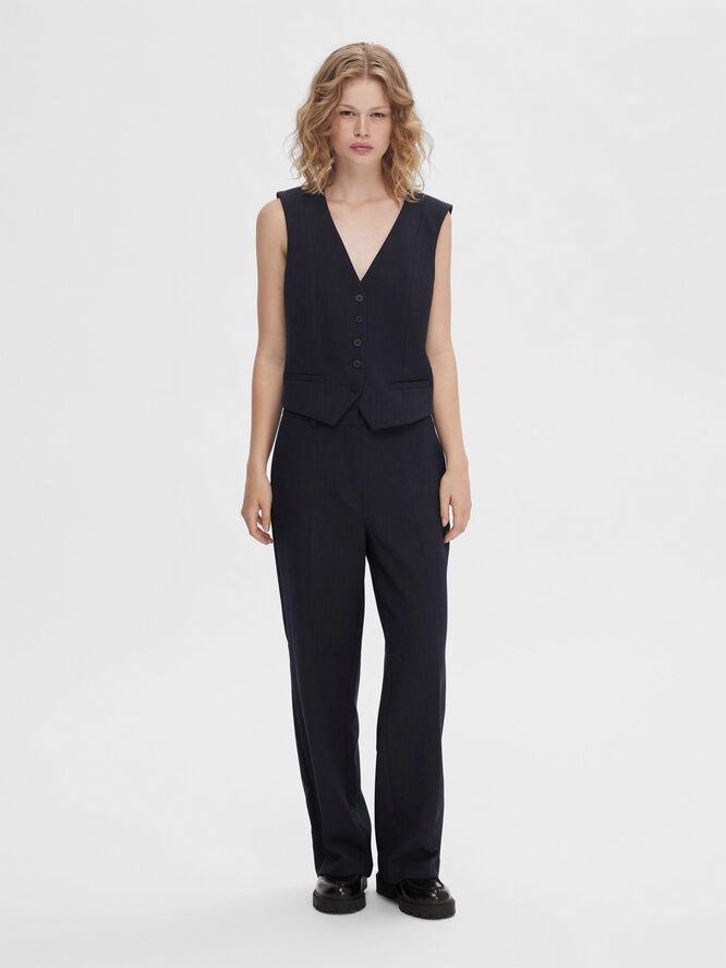 Selected Femme SLFRITA MW WIDE PANT DARK SAP MEL N Dark sapphire/melange
