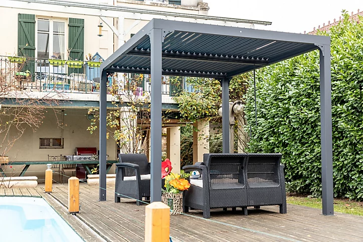 Pergola bioclimatique autoportante manuelle aluminium Habrita PER2430BI gris 2,40 x 3 m