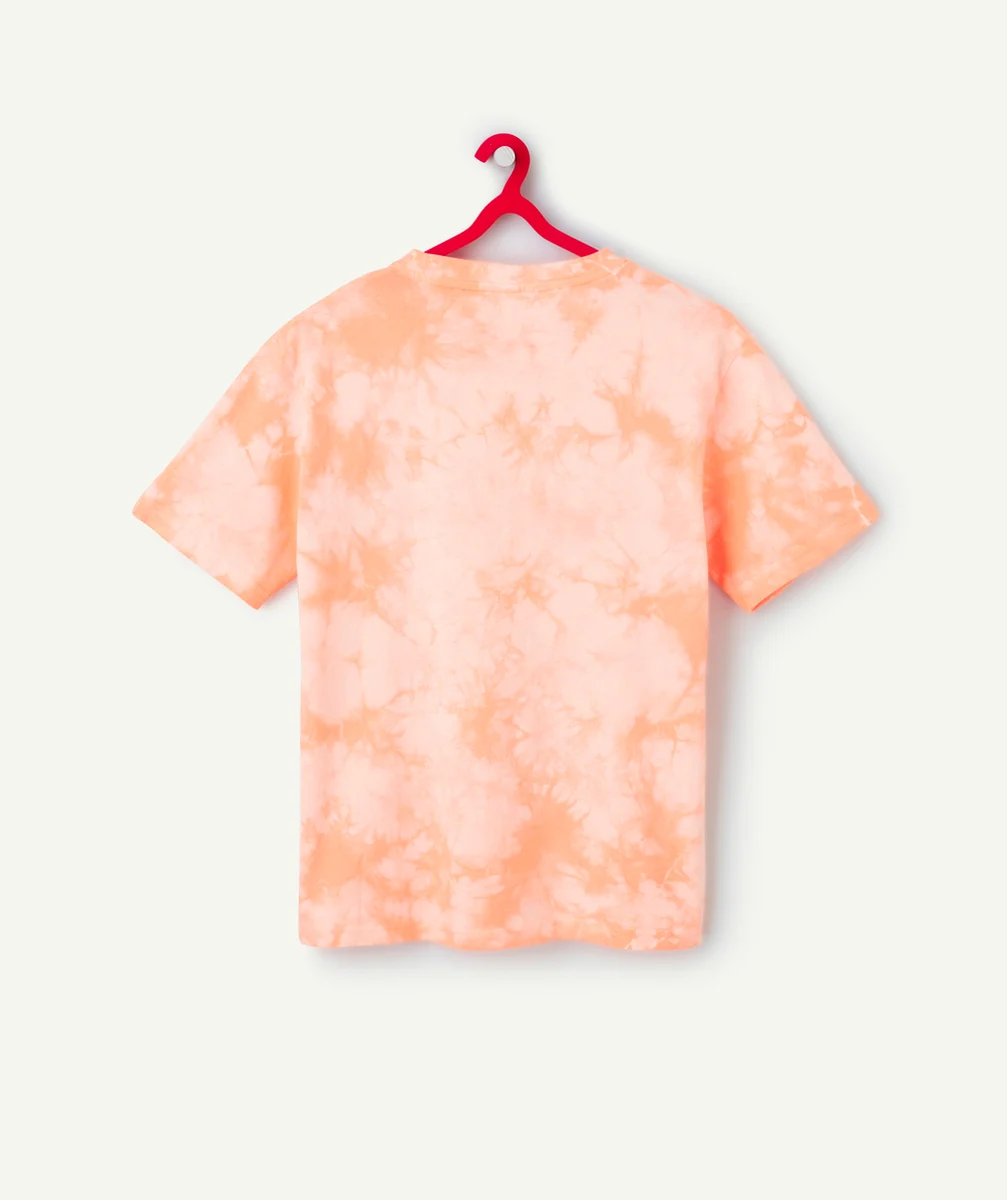 t-shirt manches courtes garçon en coton bio tie and dye orange