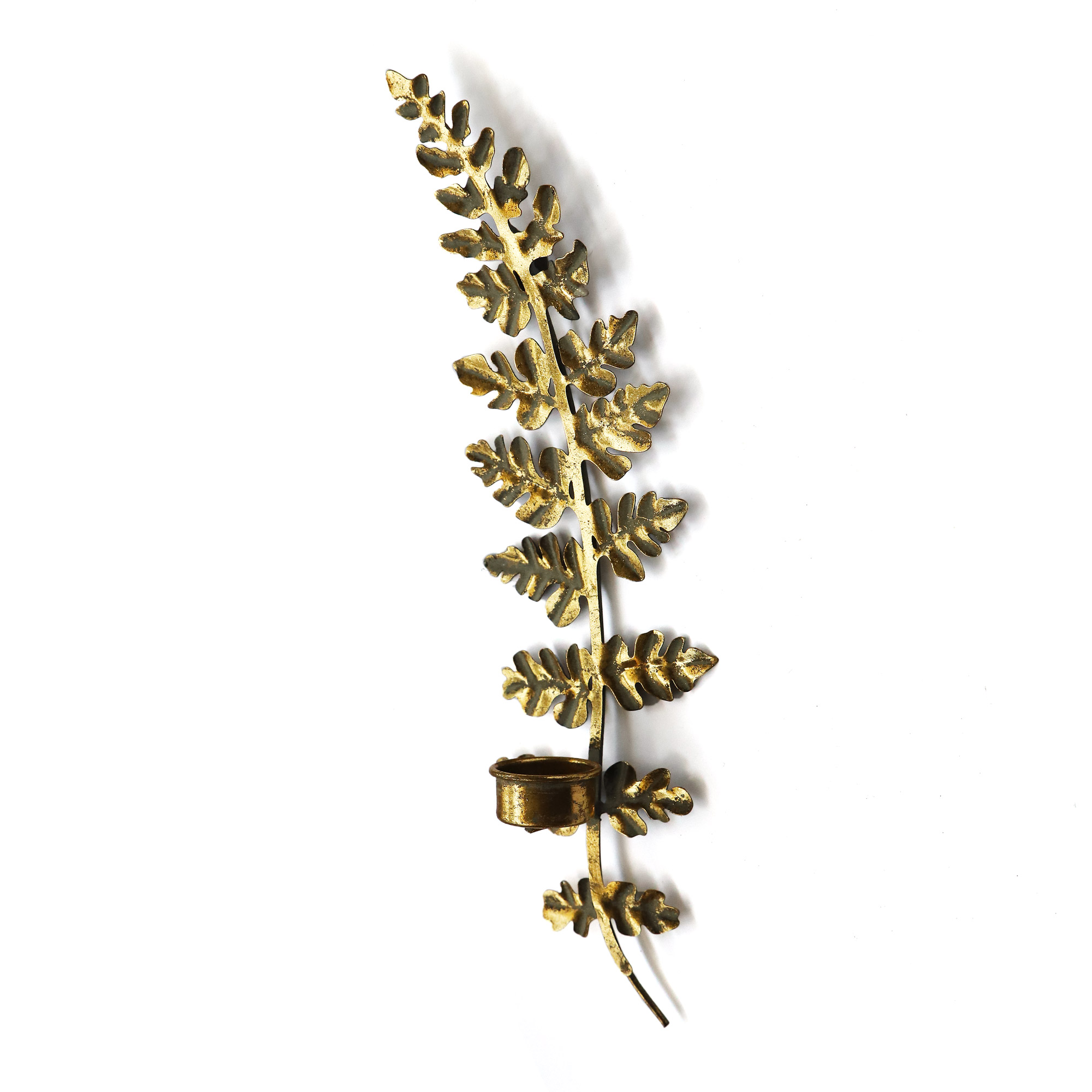 Wand-Teelichthalter 'Farnblatt', antik gold, H 41,5 cm, B 12 cm, L 6 cm von fischer's lagerhaus
